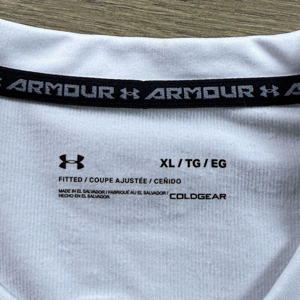 Under Armour Shirt Men XL Fitted ColdGear Crew Long Sleeve White Base Layer - Picture 8 of 10